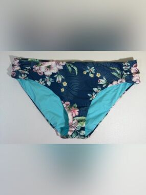 Becca Plus Size 3X Floral Bikini Bottoms Blue Tropical Swim Bottoms